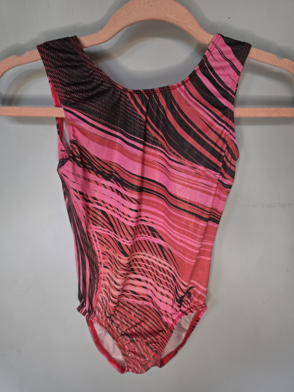 GK Elite Pink/Red Black Wave Mystique Sparkle Gymnastics Leotard Girls